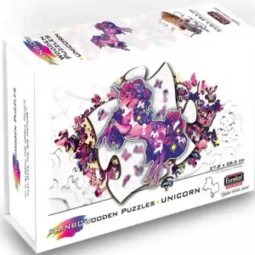 Puzzle din lemn multicolorat - Unicorn, 110 piese
