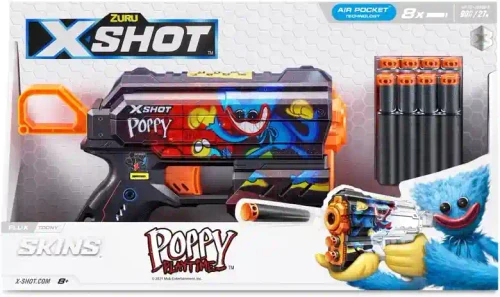 36649 Jucarie Pistol X-Shot Skins Flux, 8 cartuse, Poppy Playtime, S1, Zuru