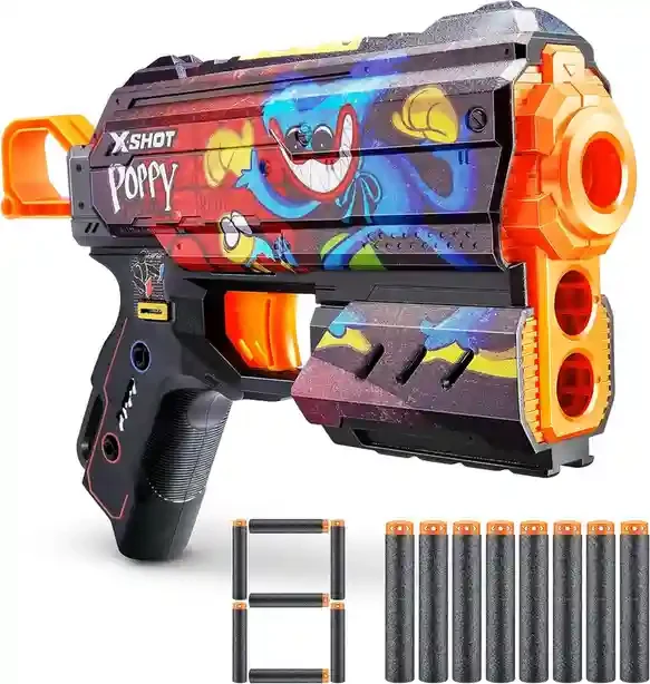36649 Jucarie Pistol X-Shot Skins Flux, 8 cartuse, Poppy Playtime, S1, Zuru 3