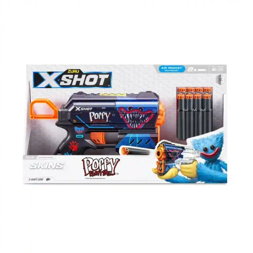 36662 Jucarie Pistol X-Shot Skins Menace, Poppy Playtime, 8 cartuse, S1, Zuru